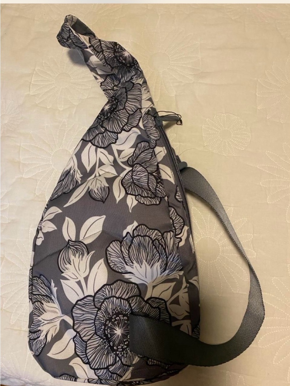 Vera Bradley Gray and White Floral Crossbody Sling Bag